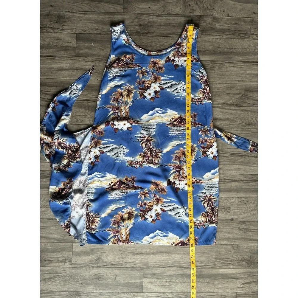 Women's Hilo Hattie Blue Tropical Rayon Sarong Wrap Dress Floral Hawaiian Size L - Picture 4 of 14